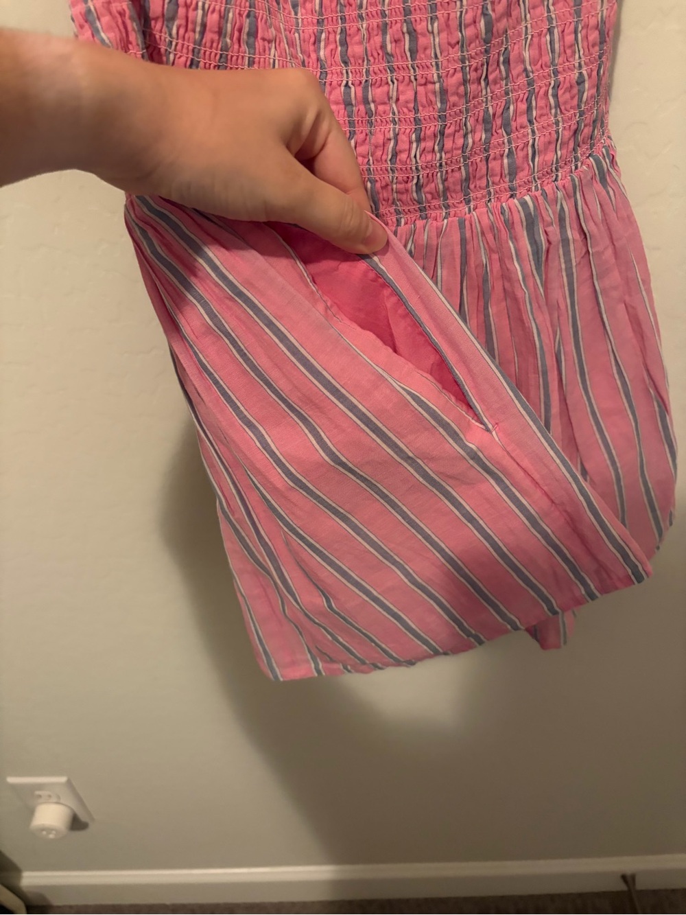 NWT Abercrombie Pink Halter Smocked Mini Dress with Blue Stripe - Picture 3 of 9